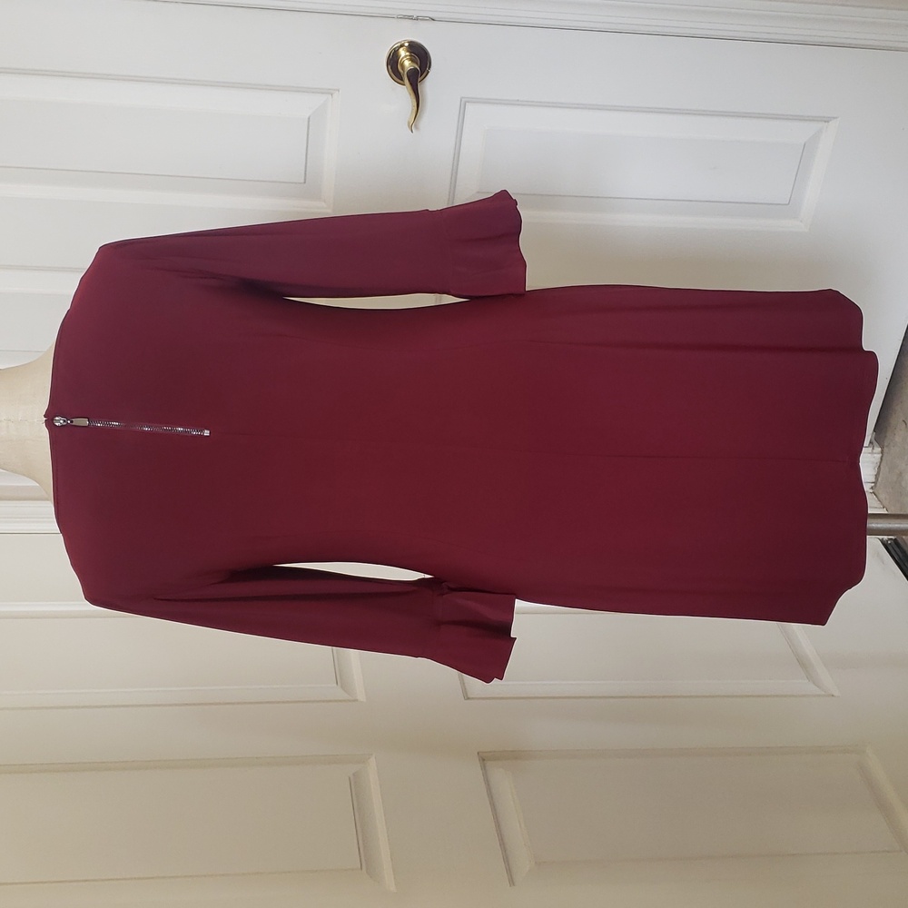 LAUNDRY BY SHELLI SEGAL Burgundy Bell Sleeve Shift Dress Cabincore XSP - Picture 5 of 12